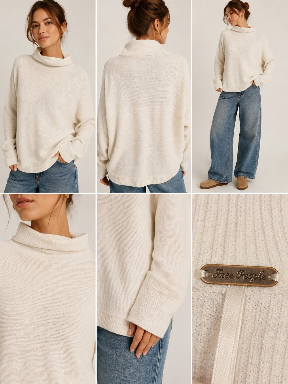 Free People Ivory Oversized Cowl Neck Dolman Sleeve Slouchy Sweater Small